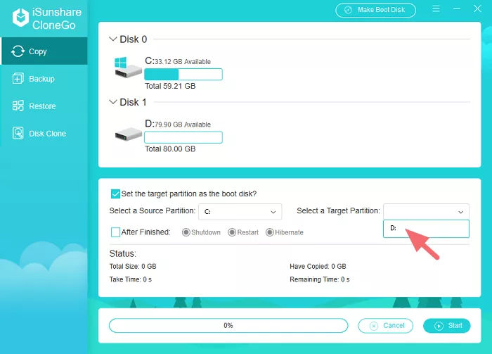 choose a target partition to store the system